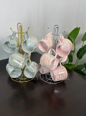 High Quality Pearl Marble Mugs with Cup Stand (6pcs)