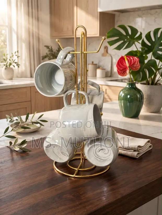 6 Chic Swirl Design Cups with Stand - 1