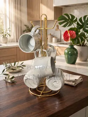 6 Chic Swirl Design Cups with Stand