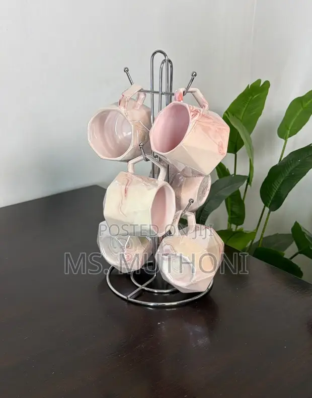 6 Pcs Mugs za Kauri za Umbo la Sufuria na Stand ya Chrome - 1
