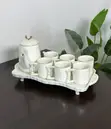 8 Piece White Ribbed Tea Set with Tray - 2