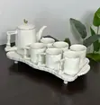 8 Piece White Ribbed Tea Set with Tray - 3