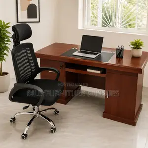 1.4m Mahogany Executive Desk with Mesh Headrest Chair
