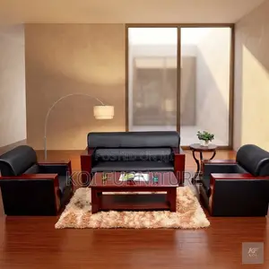 Seti ya Sofa ya Kifahari ya Viti 5 vya Mtendaji - Faux Leather Nyeusi