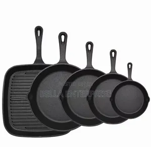5pcs Cast Iron Skillet Set & Steak Pan
