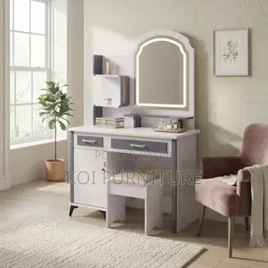 Dressing Table ya Kisasa na LED Mirror & Stool