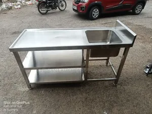Custom Stainless Steel Single Bowl Sink with Undershelves