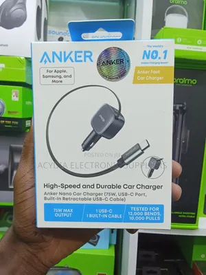 Anker Nano Car Charger 75W USB-C with Retractable Cable