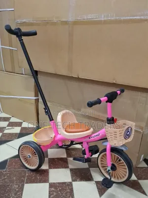 Push Tricycle with Leather Seat - Pink