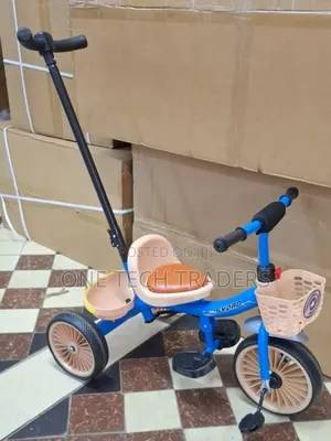Tricycle ya Bluu na Push Handle & Leather Seat