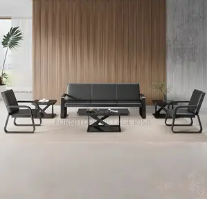 Seti ya Sofa ya Ofisi ya Ngozi Nyeusi ya Viti 5