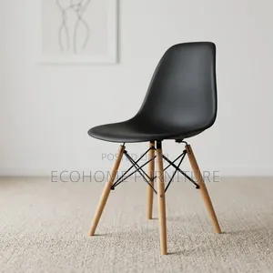 Modern Black Dining Chair with Wooden Legs