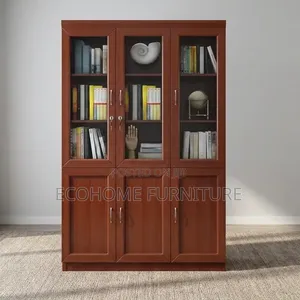 Office Cabinet - 6 Door Wooden Bookcase with Glass Display