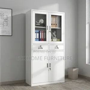 4-Door Office Storage Cabinet with Glass Doors