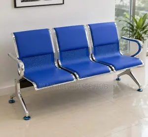Modern 3-Seater Waiting Chair - Blue Leather Chrome Frame