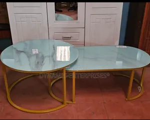 Meza ya Kahawa ya 2-in-1 ya Marble (Glass Effect) Nyeupe