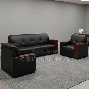 Sofa ya Ngozi ya Viti 5 na Mkono wa Mbao