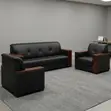 5-Seater Leather Sofa with Wood Armrest - 1