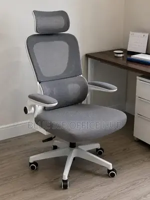 Ergonomic Office Chair with Headrest - Grey High Back Mesh