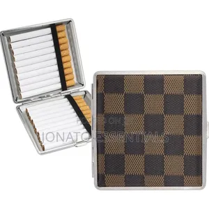 Leather Cigarette Case Holder - Brown Checkered