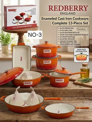 Redberry 
Premium Range of Enamel Coted Cast Iron Cookware 
13 PCS