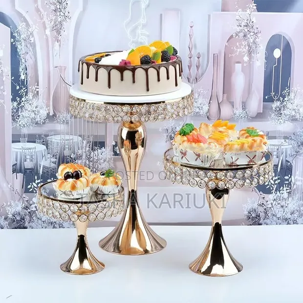 Luxury Gold Cake Stands With Mirror Top 3pcs - 1