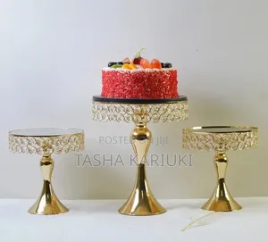 3-Tier Gold Cake Stand Set na Mirror Tops