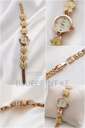 Rose Gold Floral Women's Quartz Bracelet Watch