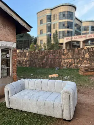 Sofa ya Watu 3 Rangi ya Kijivu yenye Ribbed