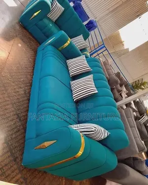 Teal 5-Seater Bubble Sofa na Gold Trim