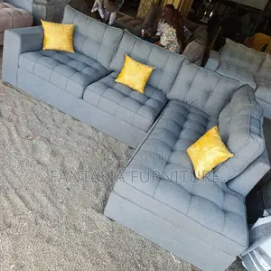5 Seater Tufted Grey L-Shape Sofa: Pay on Delivery