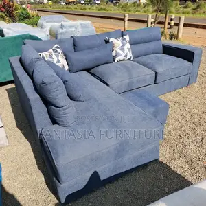 5 Seater Denim Blue L-Shaped Sofa