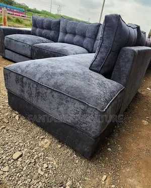 5 Seater Charcoal Fabric L-Shaped Sofa