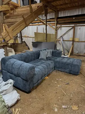 5 Seater Navy Blue Bubble L-Shaped Sofa
