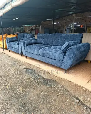 Brand New Denim Blue Tufted 5 Seater Sofa Set
