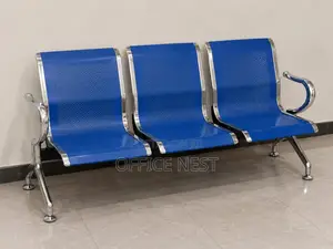 Blue 3-Seater Reception Bench with Chrome Frame