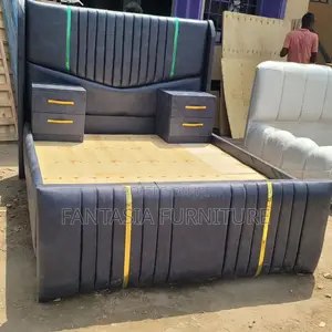 5x6 Grey Chester Bed with Gold Trim & 2 Side Drawers