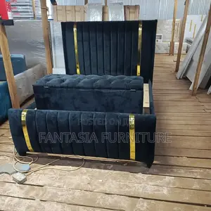 Navy Blue Chester Bed with Gold Trim & Storage Box