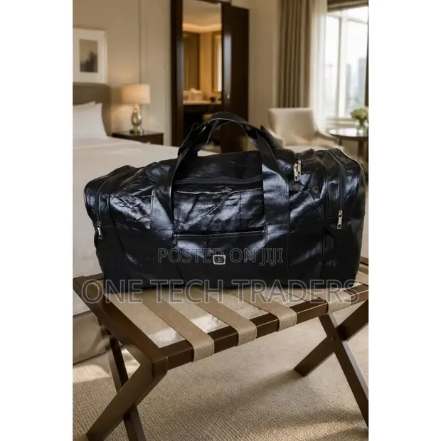 Large Polished Leather Travel Duffle Bag - 1