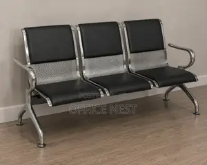 Black Reception Chairs with Chrome Frame (3-Seater)
