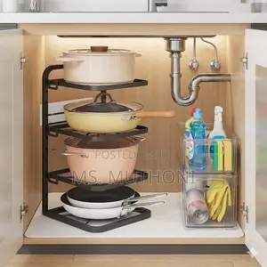 Kipanga Vyombo cha Chini ya Sink cha Tabaka 4 Nyeusi cha Metal