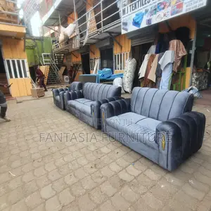 7 Seater Grey Ribbed Sofa Set - Brand New