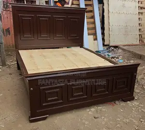 5x6 Dark Solid Wood Square-Panel Bed