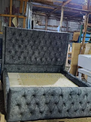 Charcoal Grey Velvet Bed Frame - 5x6