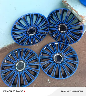15" Multi-Spoke OEM Style Wheel Cap - Gloss Black with Blue Detailing