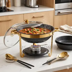 6L Premium Chafing Dish Nyeusi na Dhahabu ya Chuma cha Kutuliza
