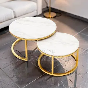 Modern 2-in-1 Marble Top Gold Stand Nesting Coffee Table