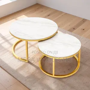 2-in-1 Nesting Coffee Table with Marble Effect Top & Gold Stand
