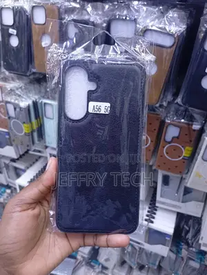 Kifuniko Cheusi cha Simu cha Faux-Leather kwa Samsung Galaxy A56 5G