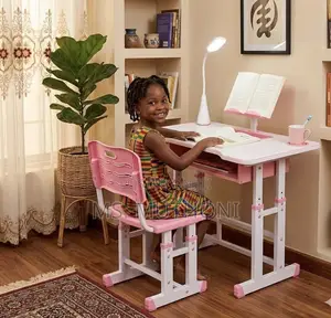 Set ya Dawati la Kusomea la Watoto Pink & White Linaloweza Kurekebisha Urefu na Taa